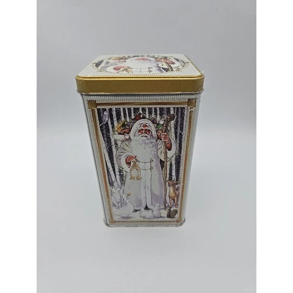 Vintage Victorian Christmas Tin Father Christmas  Santa Claus Gold Trimmed
